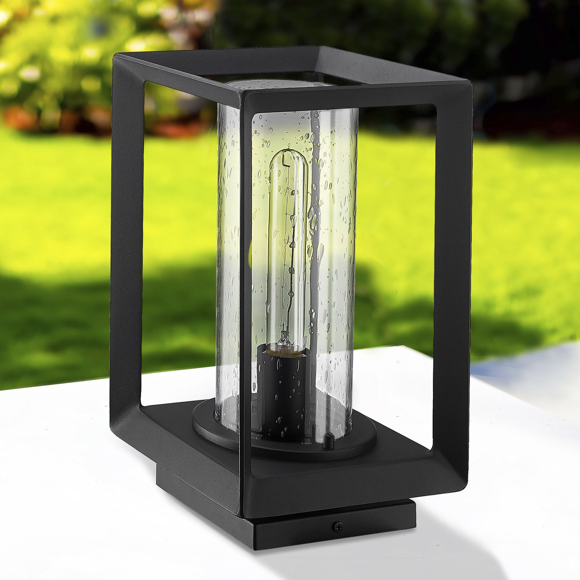 Smyth 1 Light 7.5 inch Natural Black Outdoor Pier Mount in Seeded Glass