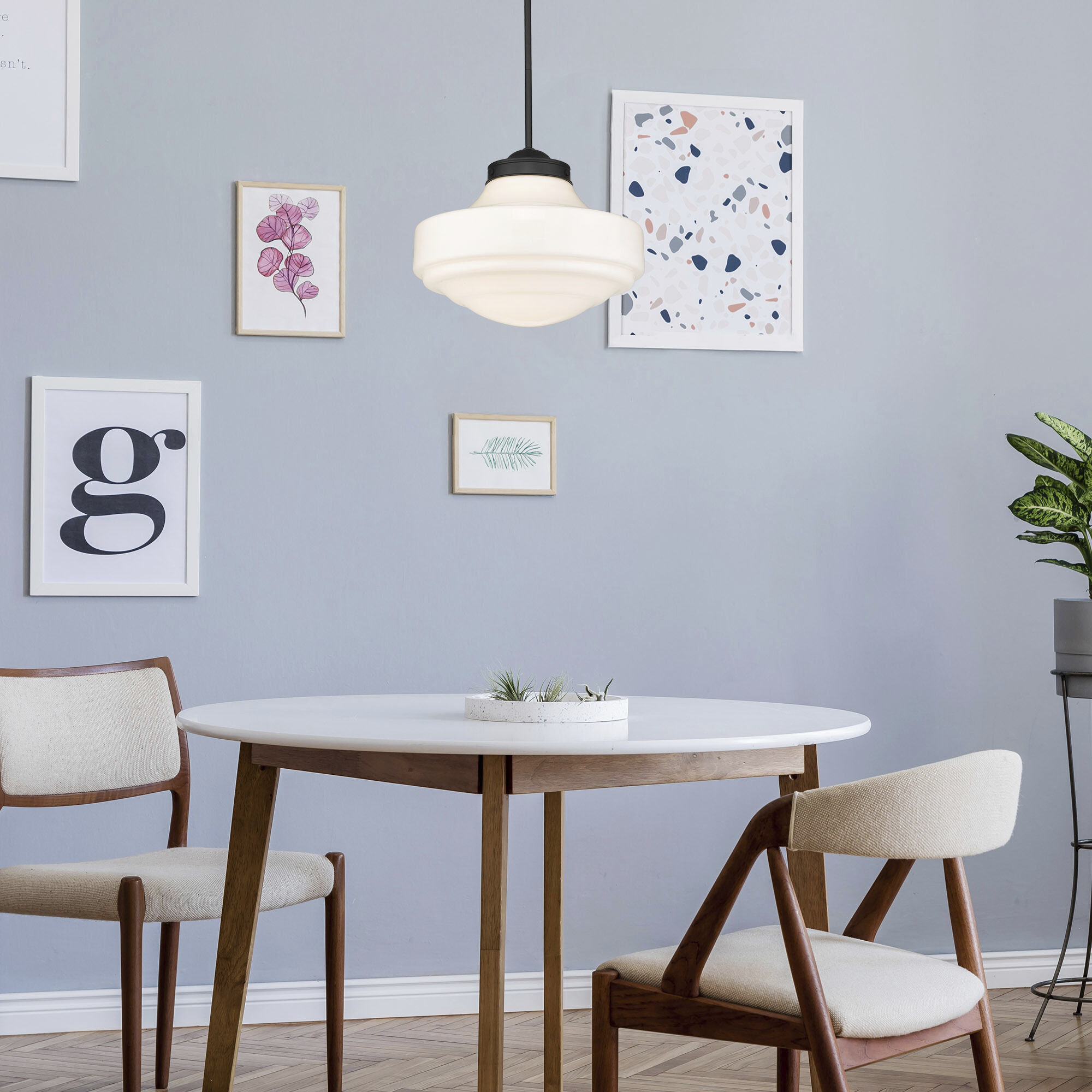 Ingalls 1 Light 16 inch Matte Black Pendant Ceiling Light in Vintage Milk Glass, Large