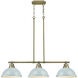 Duncan 3 Light 40 inch Aged Brass Linear Pendant Ceiling Light in Seafoam