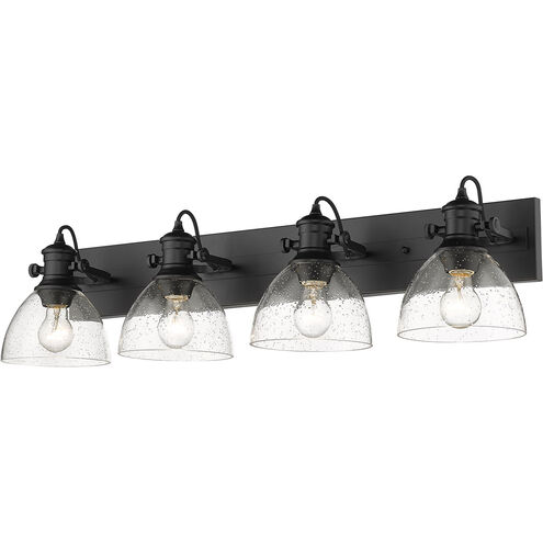 Hines 4 Light 35 inch Matte Black Bath Vanity Wall Light in Seeded Glass