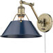 Orwell 1 Light 10 inch Aged Brass Articulating Wall Sconce Wall Light in Navy, Adjustable