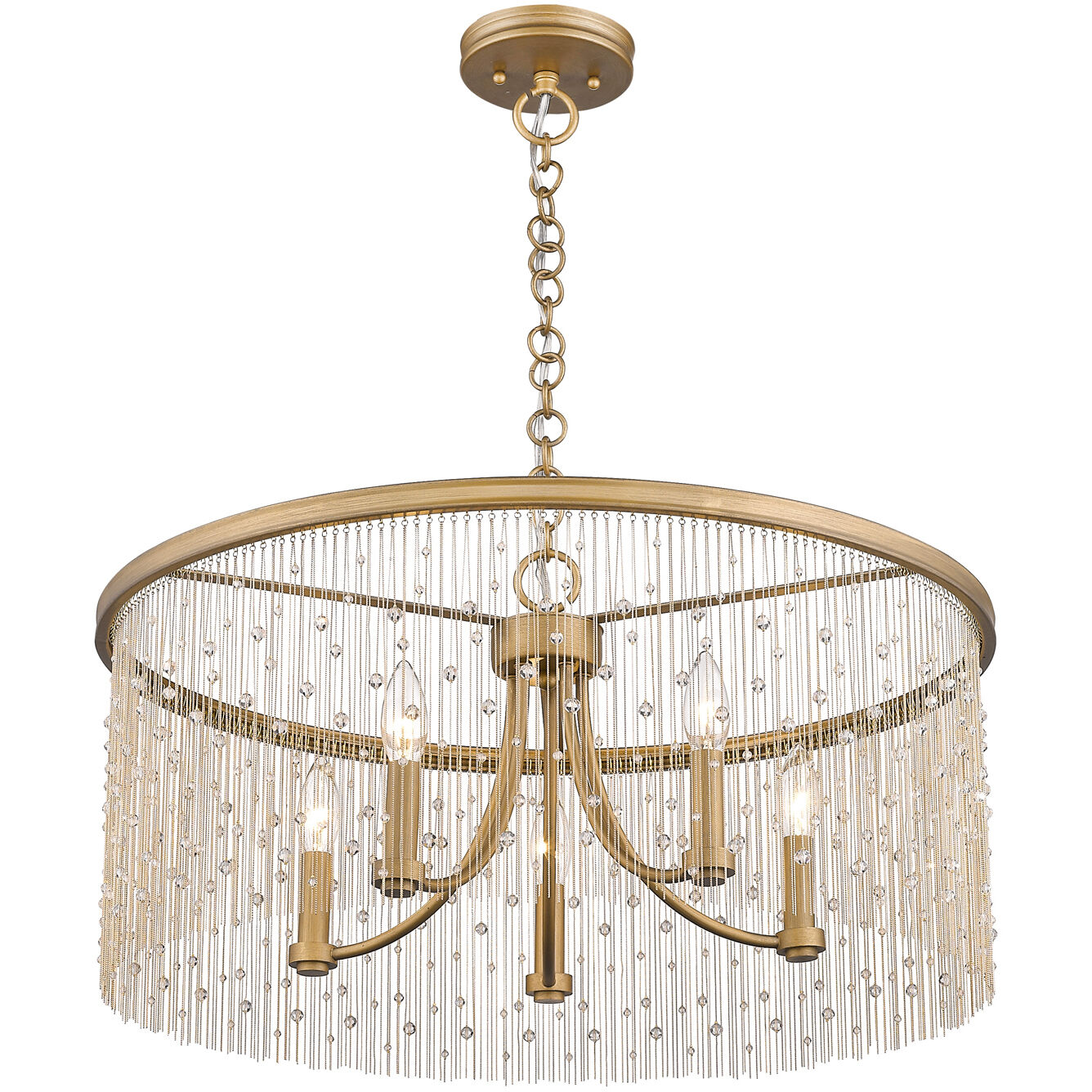 Marilyn 25 inch 60.00 watt Peruvian Gold Chandelier Ceiling Light in Crystal Strands