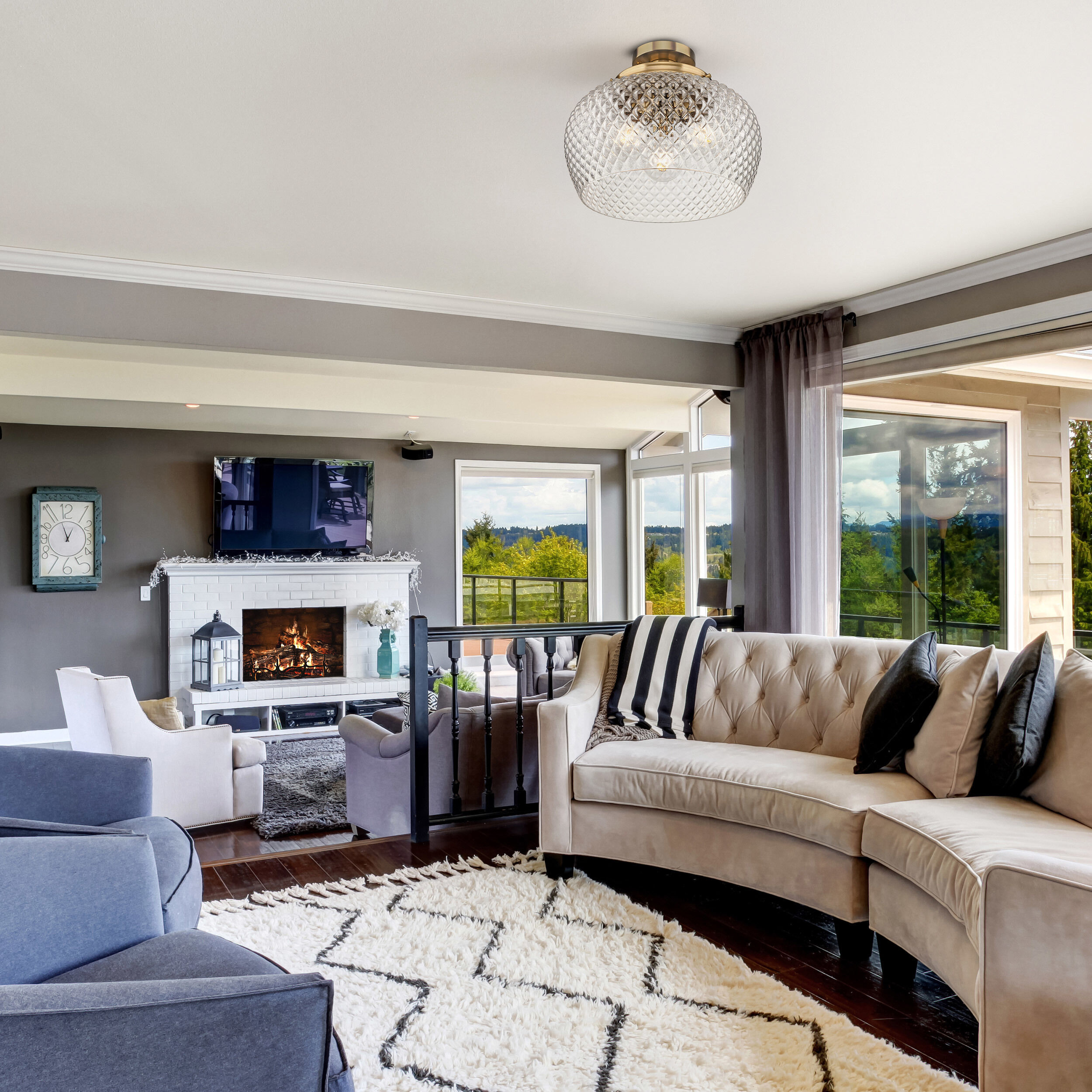 Adeline 3 Light 14 inch Modern Brushed Gold Semi-Flush Mount Ceiling Light