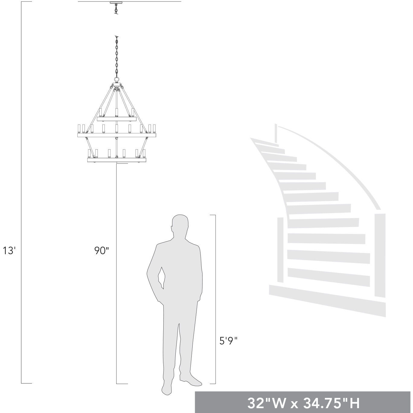 Alastair 18 Light 32 inch Matte Black Chandelier Ceiling Light