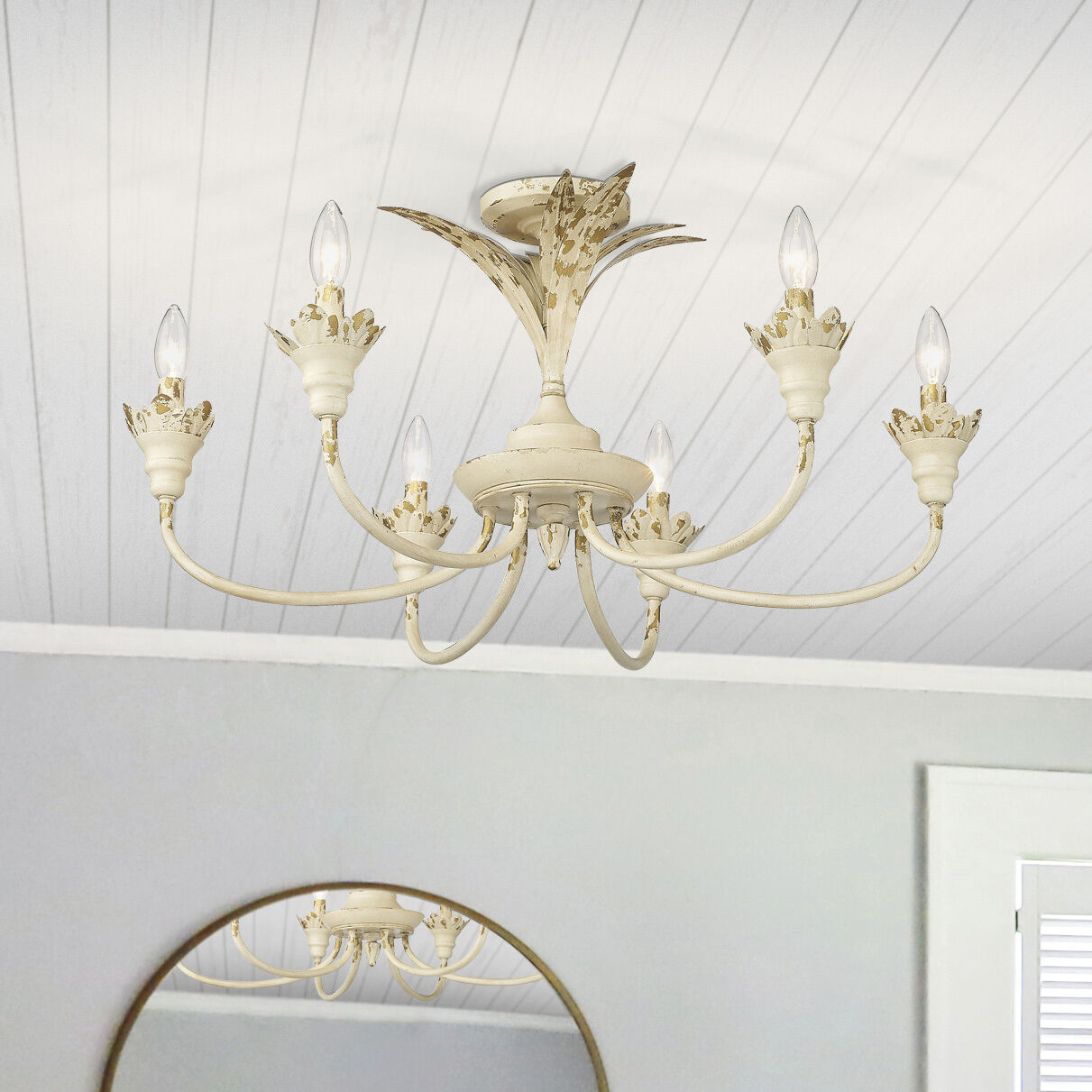 Lillianne 6 Light 28.5 inch Antique Ivory Semi-Flush Mount Ceiling Light