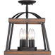 Teagan 4 Light 12 inch Natural Black Semi-flush Ceiling Light in Rustic Oak Wood Accents, Damp