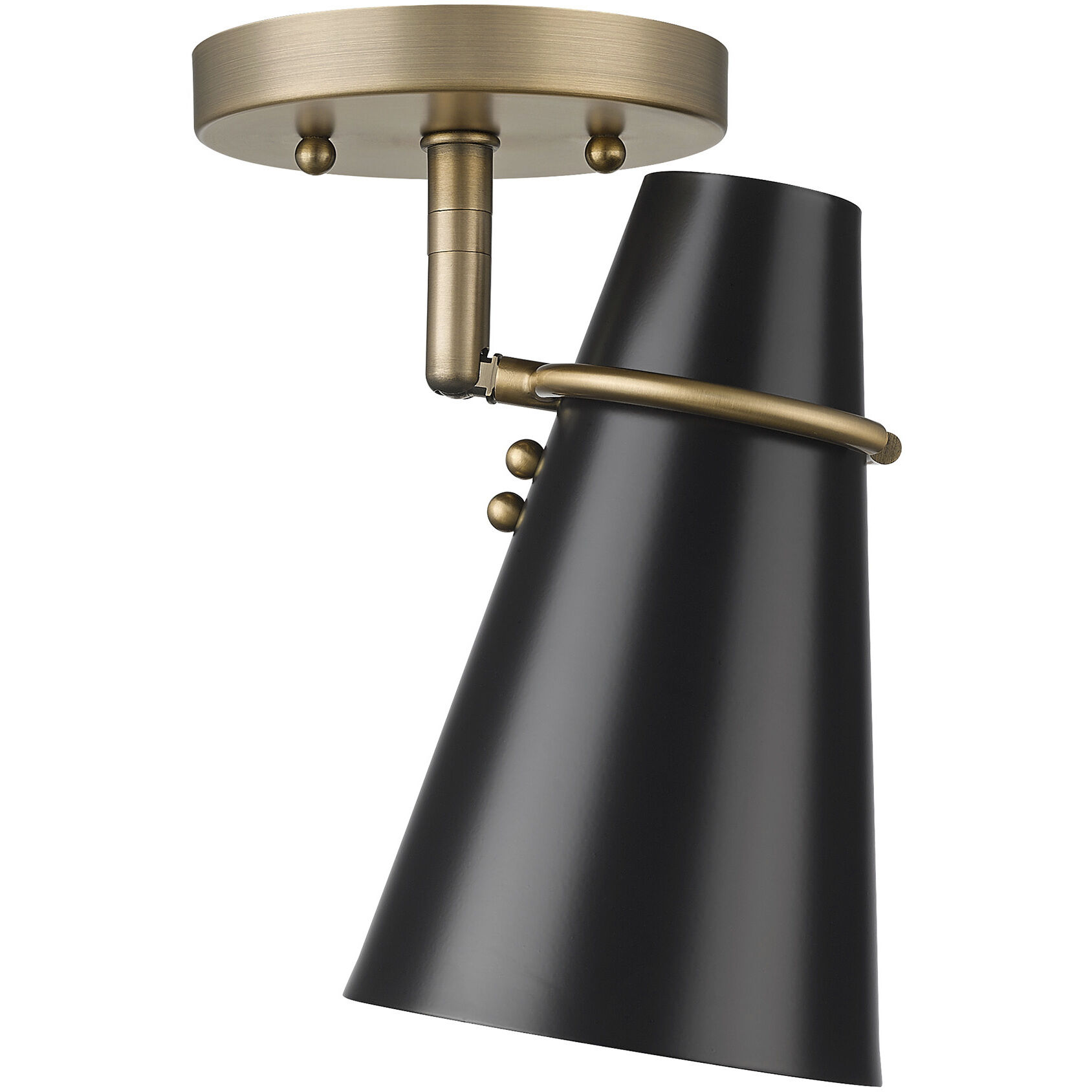Reeva 1 Light 7 inch Modern Brass Semi-Flush Mount Ceiling Light in Matte Black