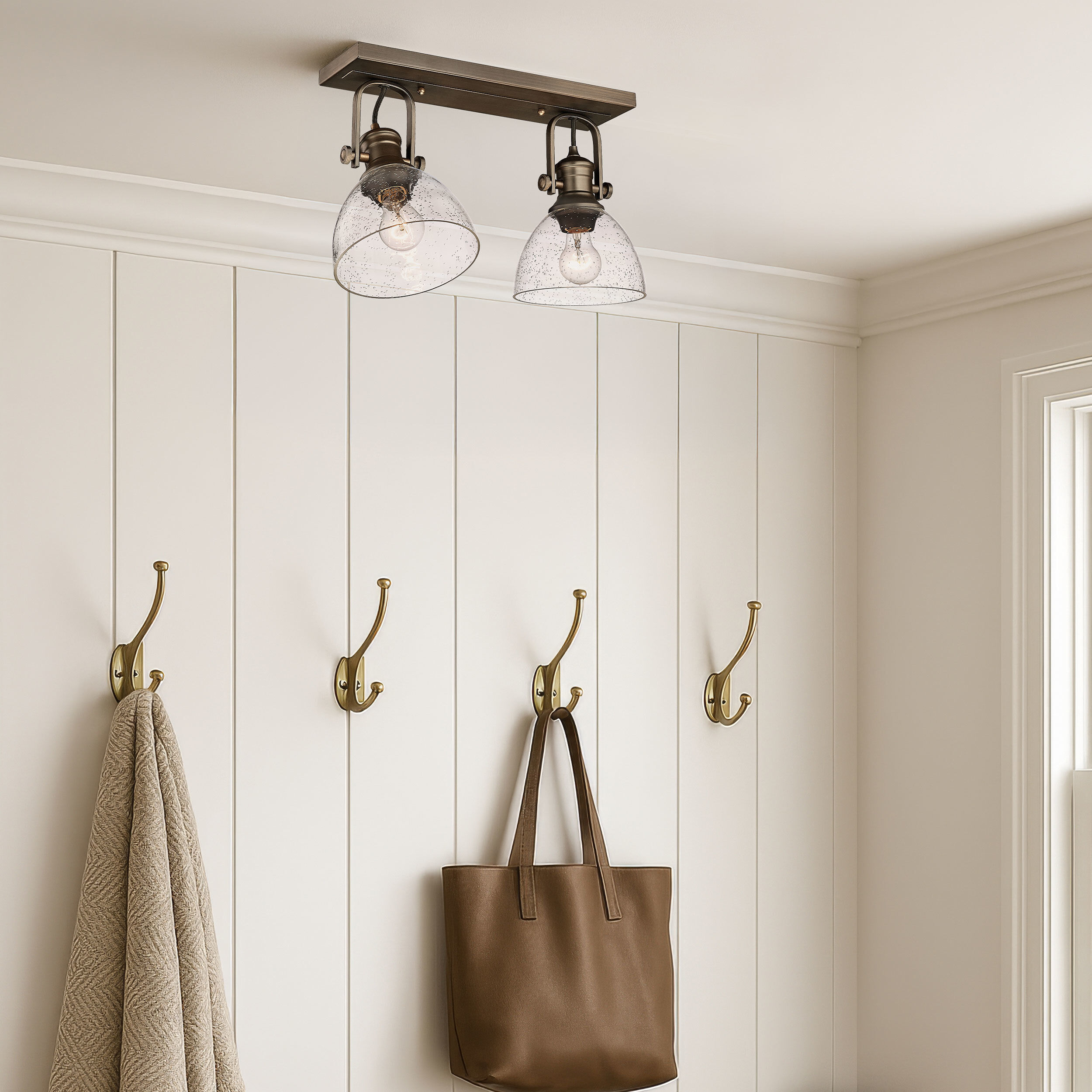 Yep Hines 2 Light 17.88 inch Rubbed Bronze Semi-Flush Mount Ceiling Light in Seeded Glass, Damp