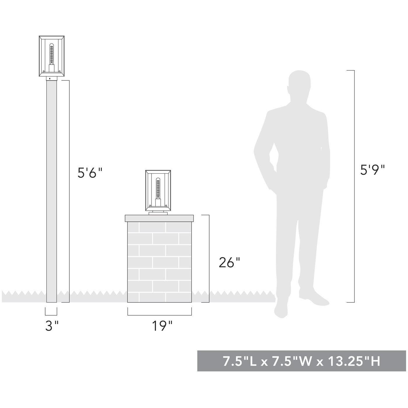 Smyth 1 Light 7.5 inch Natural Black Outdoor Pier Mount in Seeded Glass