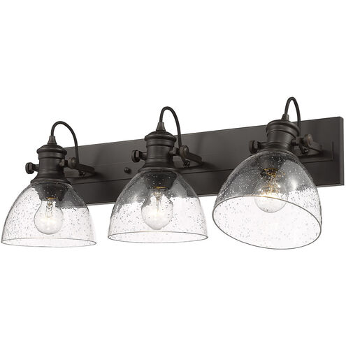 Hines 3 Light 25 inch Rubbed Bronze Semi-flush Ceiling Light in Seeded Glass, Damp