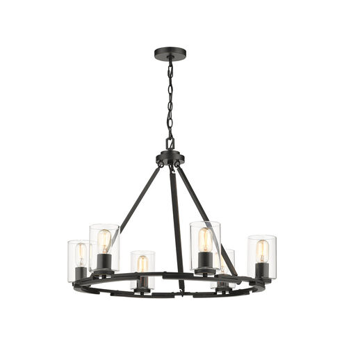 Monroe 6 Light 29 inch Matte Black with Gold Highlights Chandelier Ceiling Light in Clear Glass