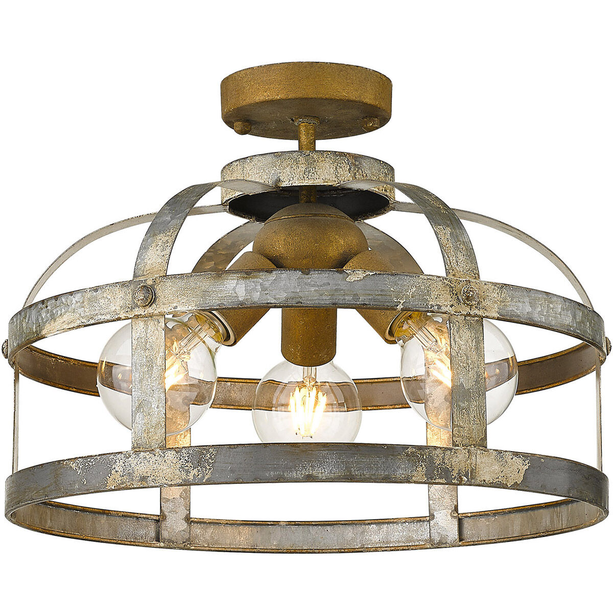Bavaria 3 Light 16 inch Colonial Steel Semi-flush Ceiling Light