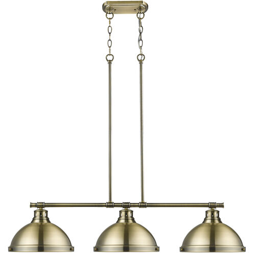 Duncan 3 Light 40 inch Aged Brass Linear Pendant Ceiling Light