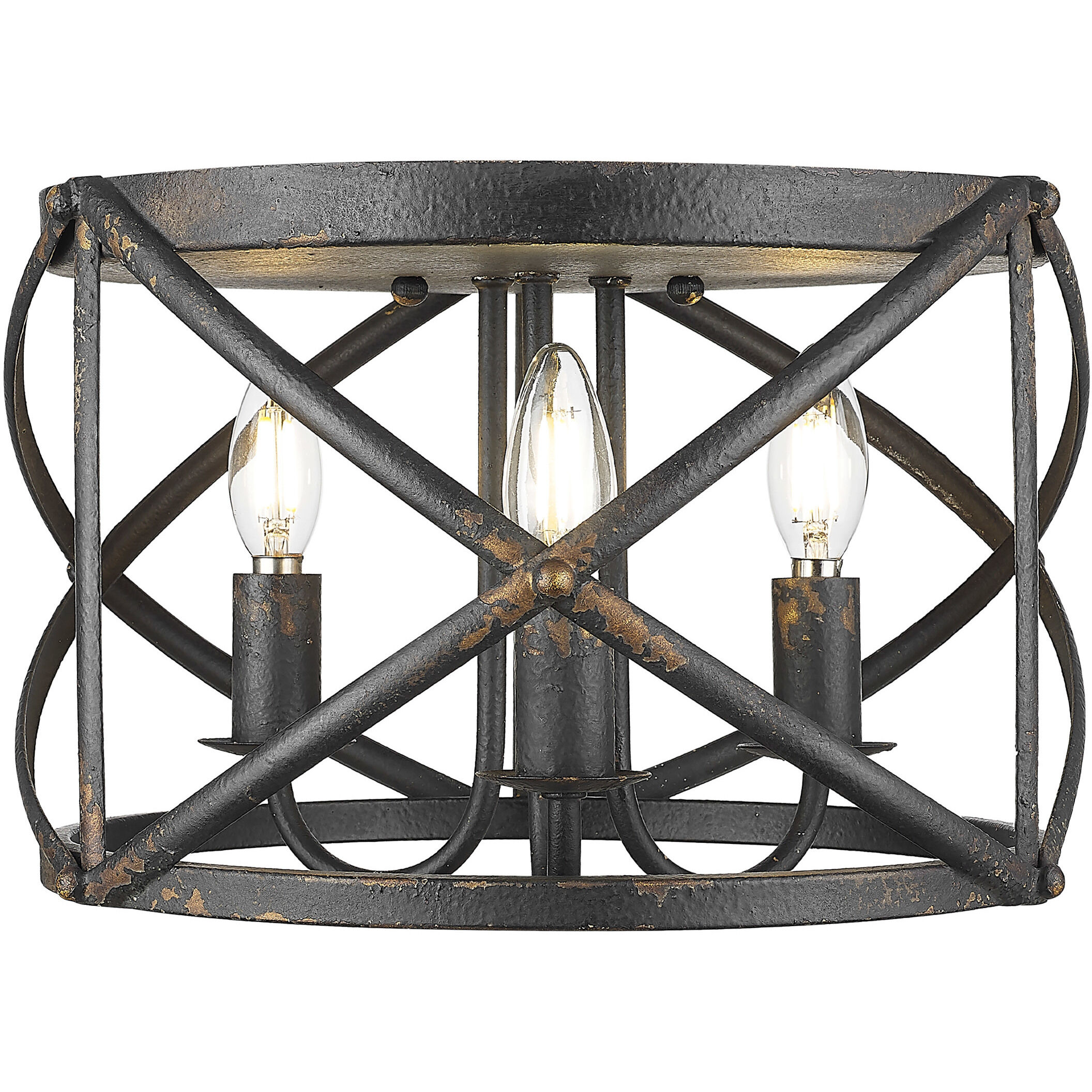 Alcott 3 Light 15 inch Antique Black Iron Flush Mount Ceiling Light