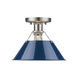 Orwell 1 Light 10 inch Pewter Flush Mount Ceiling Light in Navy, Damp