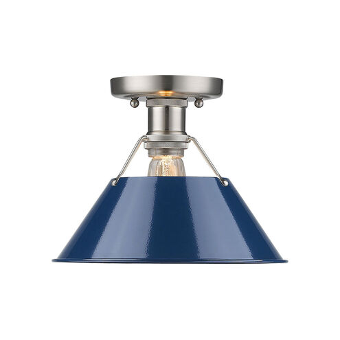Orwell 1 Light 10 inch Pewter Flush Mount Ceiling Light in Navy, Damp
