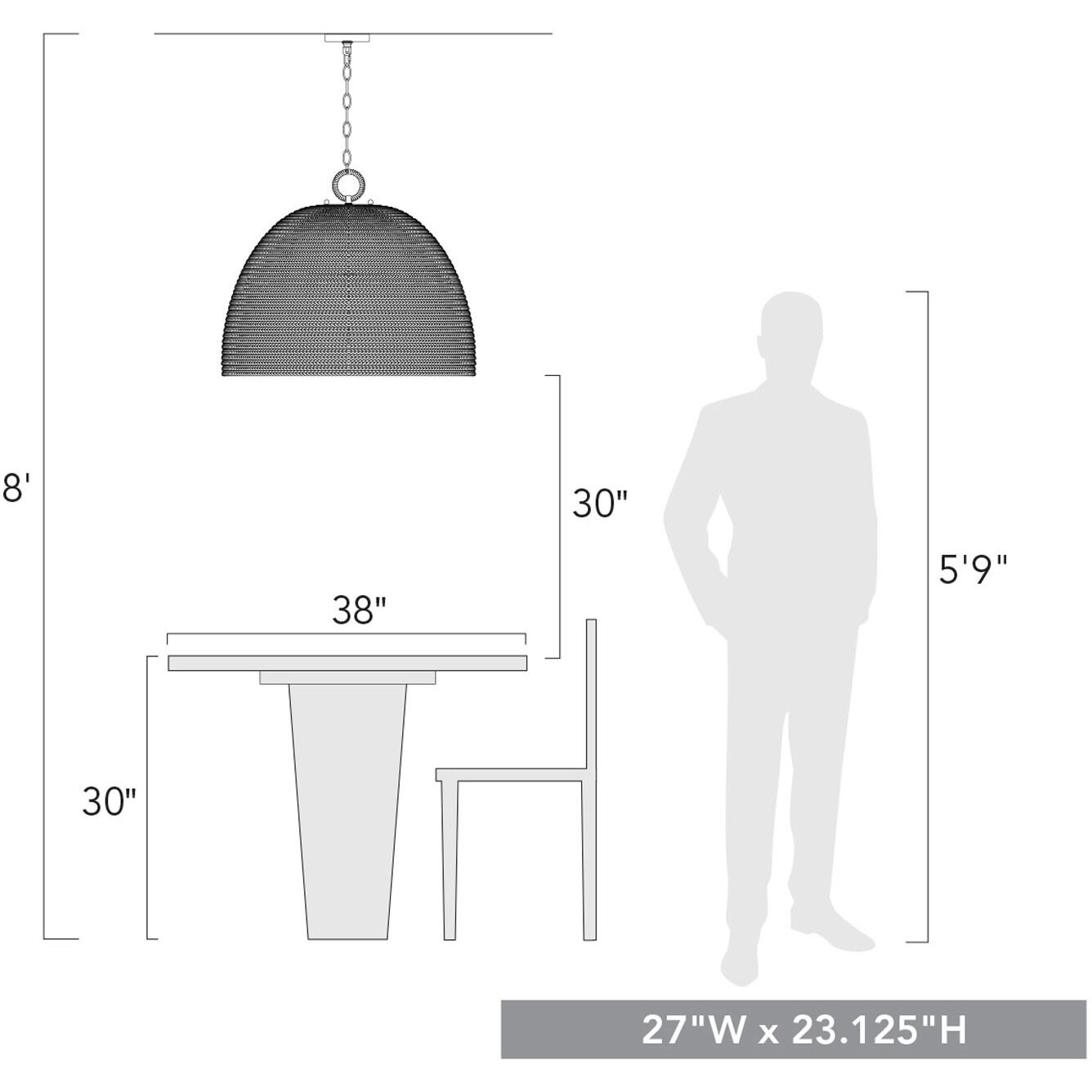 Rue 8 Light 27 inch Matte Black Pendant Ceiling Light in Woven Sweet Grass