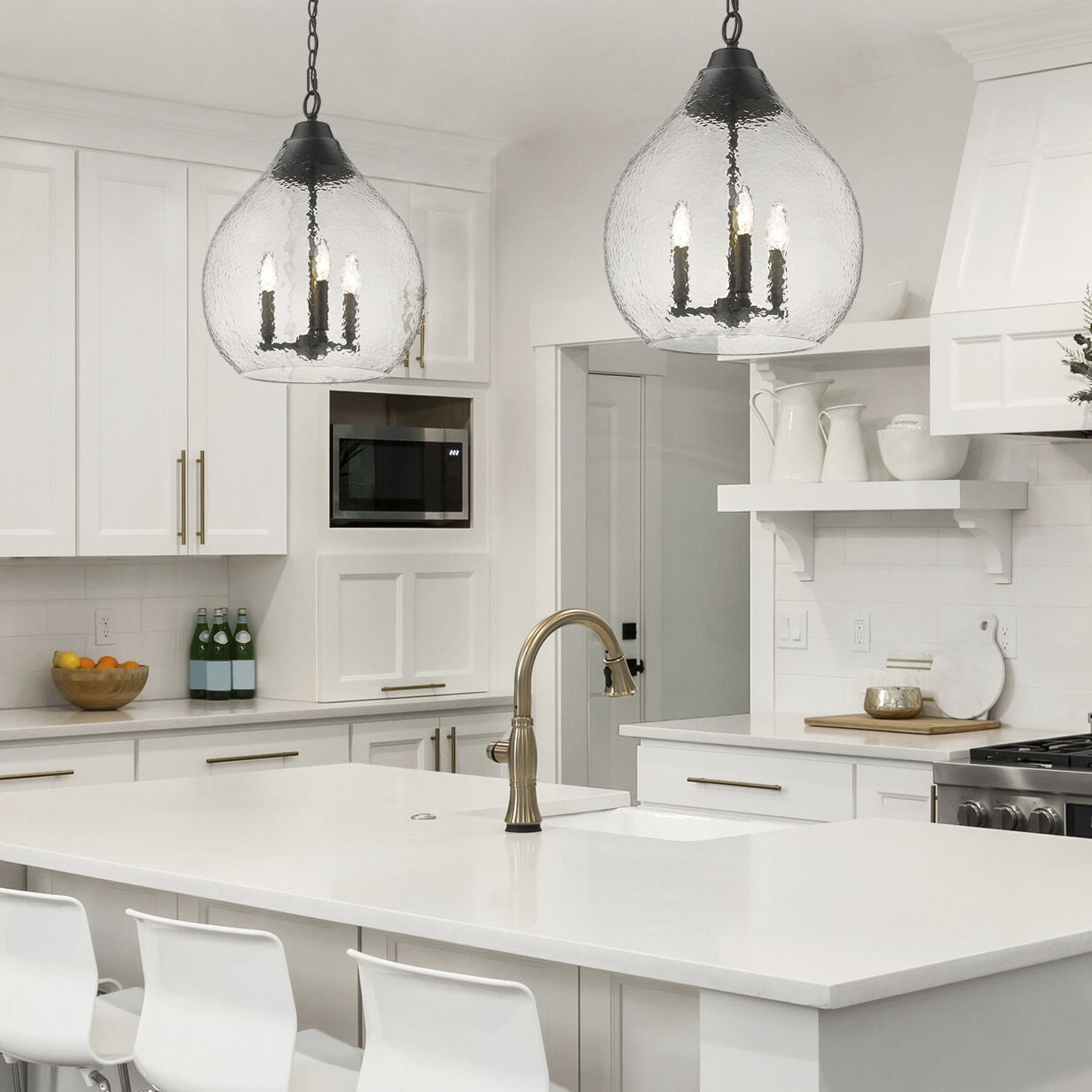 Ariella 3 Light 14.75 inch Matte Black Pendant Ceiling Light in Clear Hammered