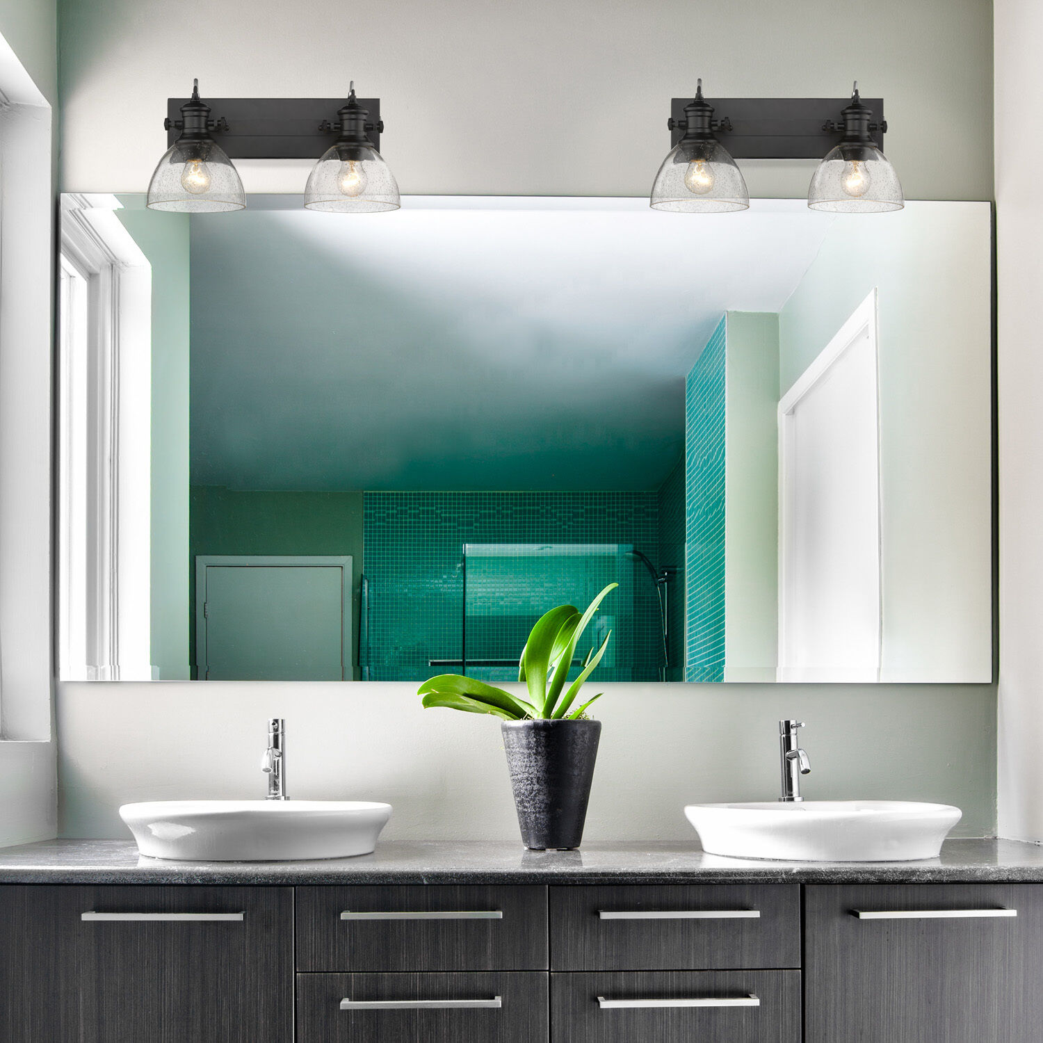 Yep Hines Vanity Wall Light in Matte Black, Seeded Glass