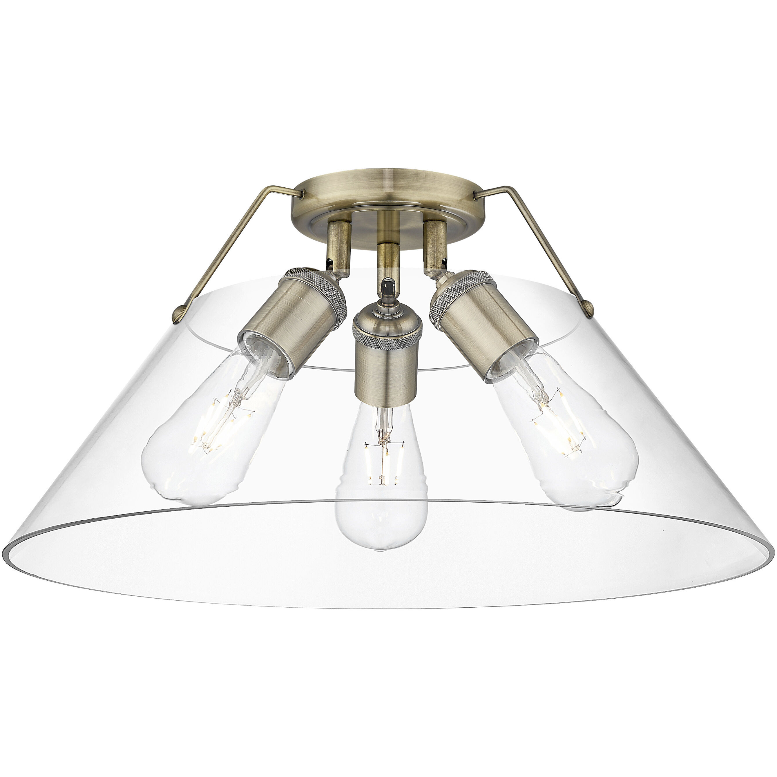 Yep Orwell 3 Light 18.75 inch Aged Brass Flush Mount Ceiling Light in Clear Glass