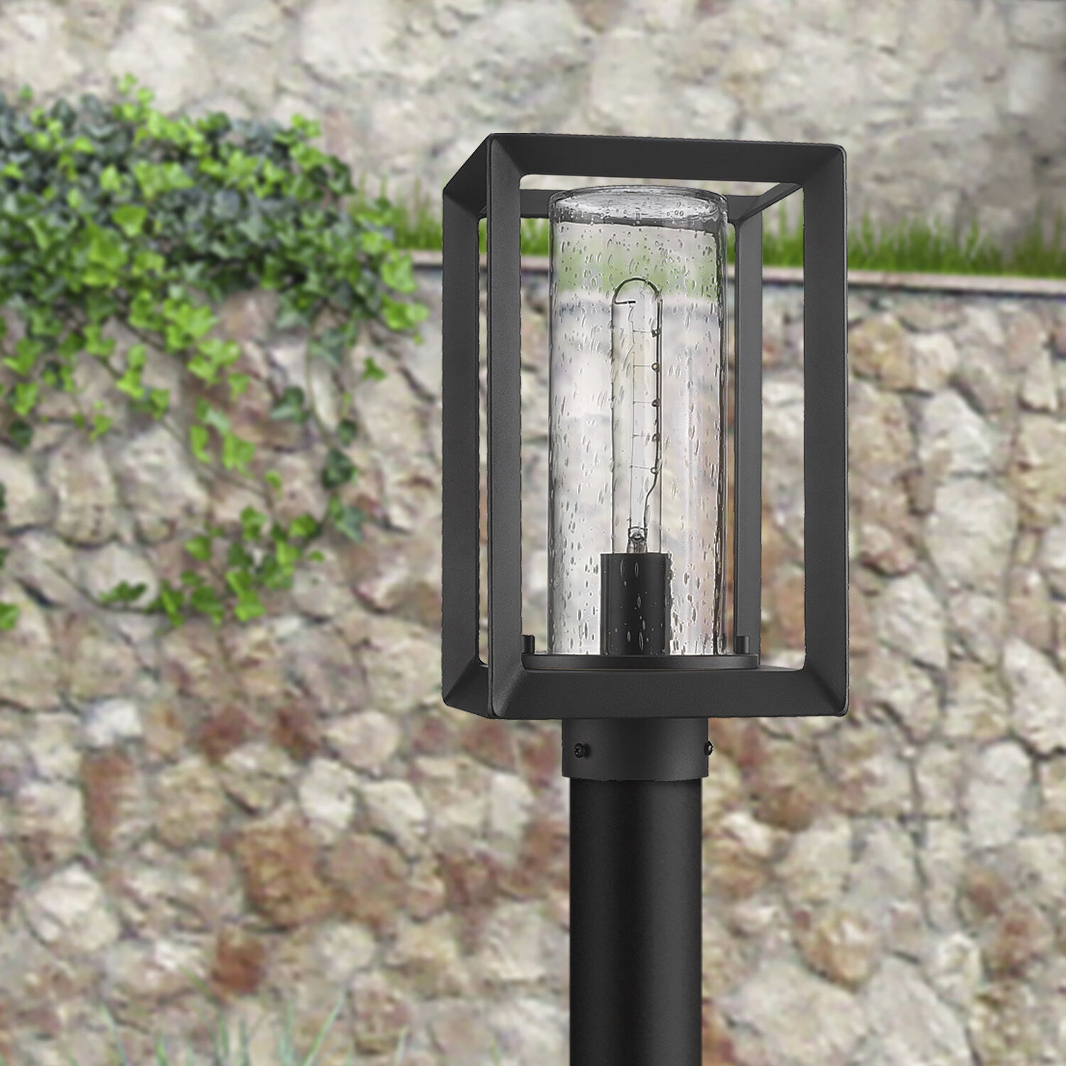 Smyth 1 Light 7.5 inch Natural Black Outdoor Post in Seeded Glass