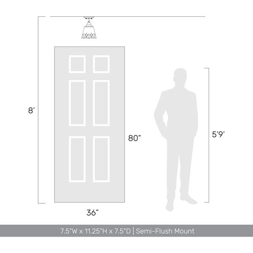 Eloise 1 Light 7.5 inch Antique Ivory Semi-Flush Ceiling Light