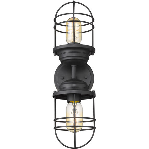 Seaport 2 Light 5 inch Matte Black Wall Sconce Wall Light, Damp