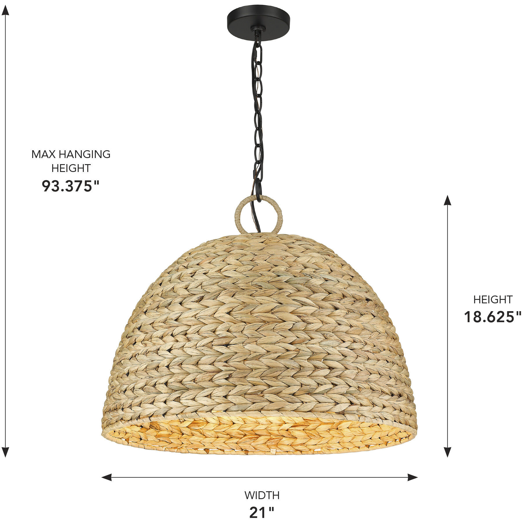 Rue 5 Light 21 inch Matte Black Pendant Ceiling Light in Woven Sweet Grass