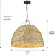 Rue 5 Light 21 inch Matte Black Pendant Ceiling Light in Woven Sweet Grass