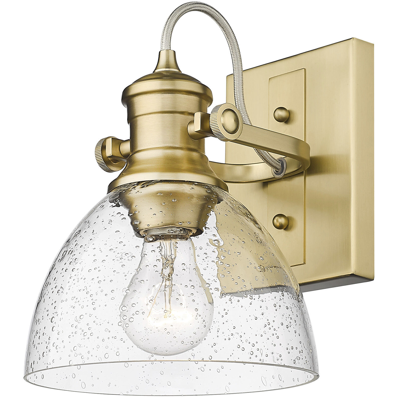 Yep Hines 1 Light 6.88 inch Brushed Champagne Brass Semi-Flush Mount Ceiling Light in Seeded Glass, Convertible