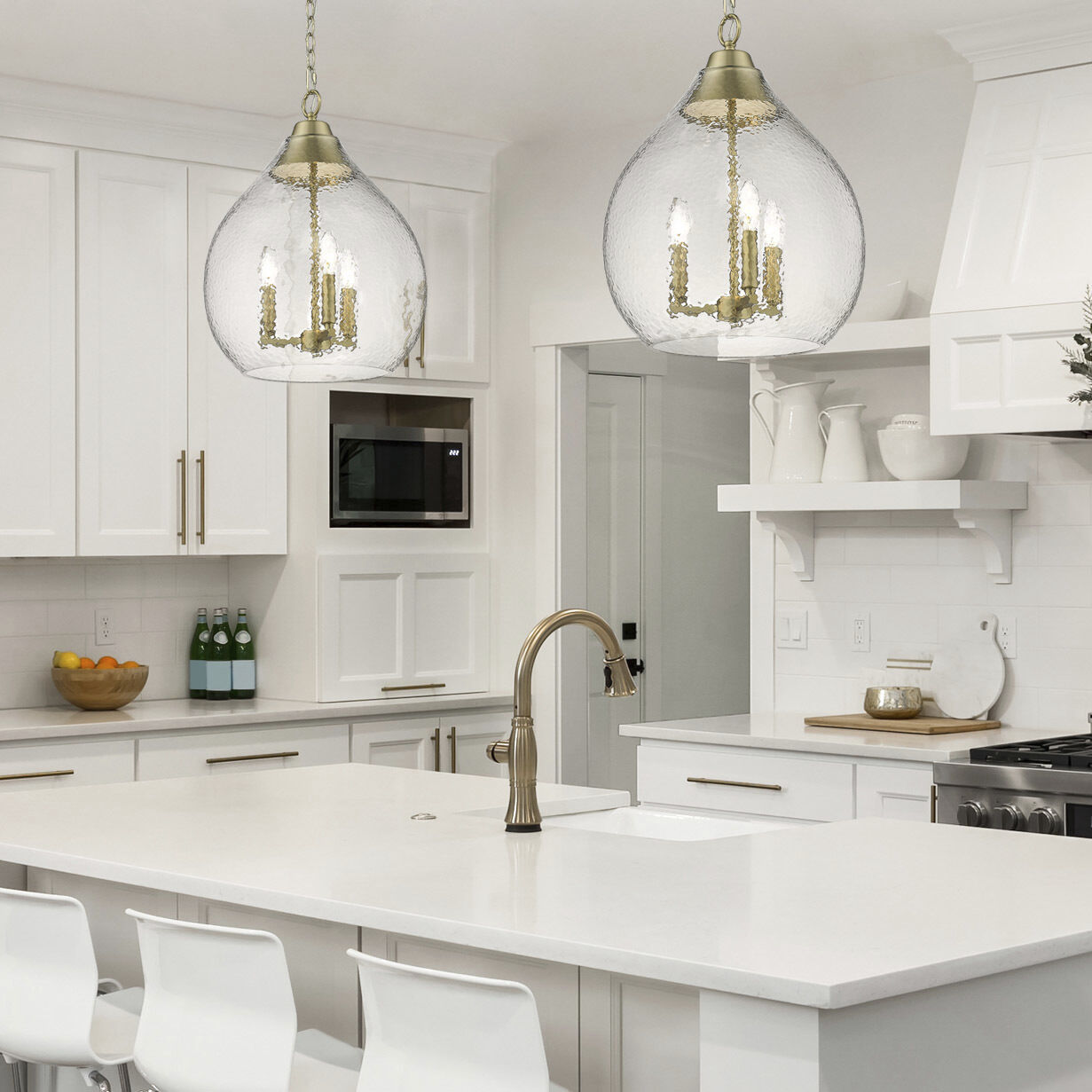 Ariella 3 Light 14.75 inch Brushed Champagne Brass Pendant Ceiling Light in Clear Hammered