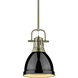 Yep Duncan 1 Light 8.88 inch Aged Brass Pendant Ceiling Light in Black, Small