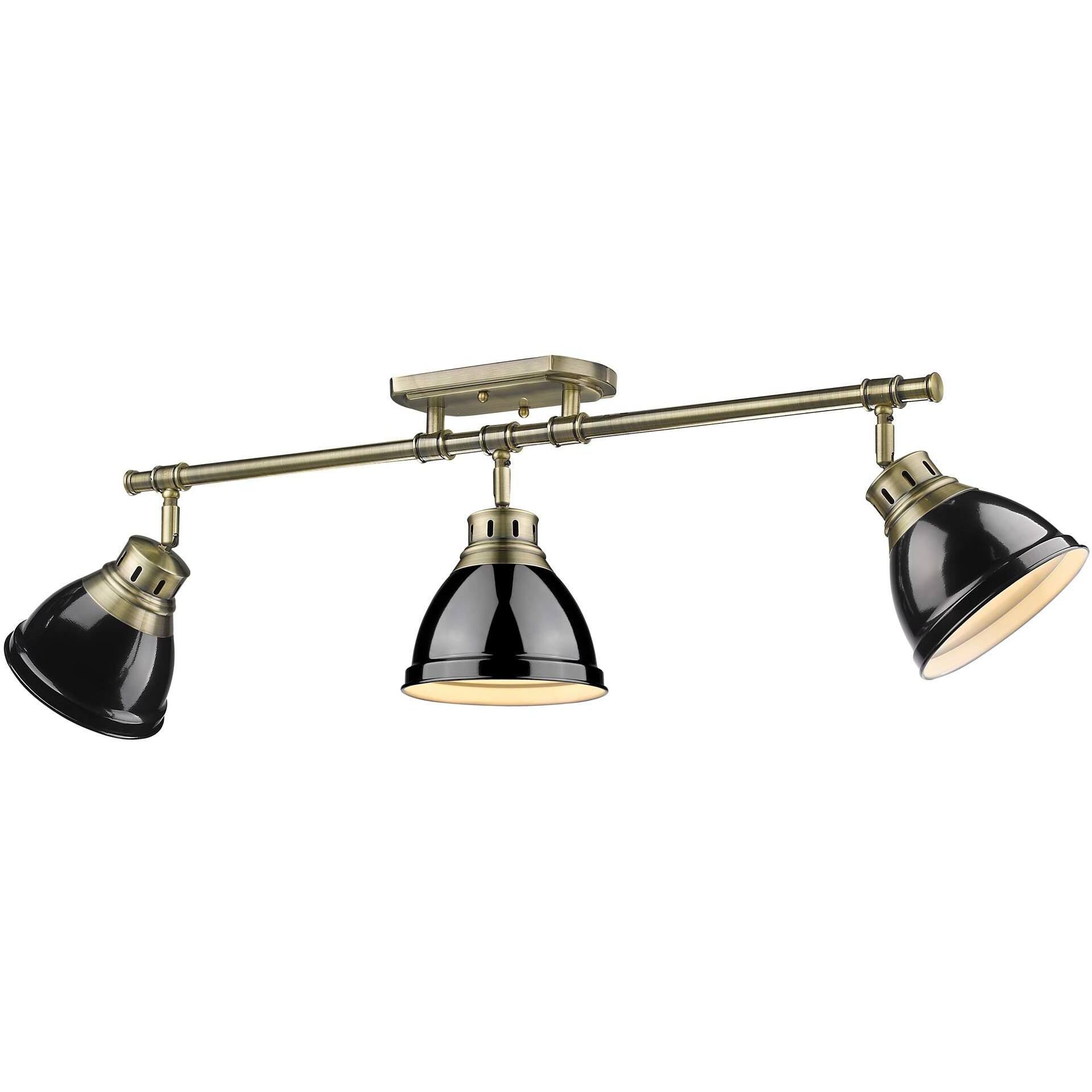 Yep Duncan 3 Light 35.38 inch Aged Brass Semi-Flush Mount Ceiling Light in Black, Damp