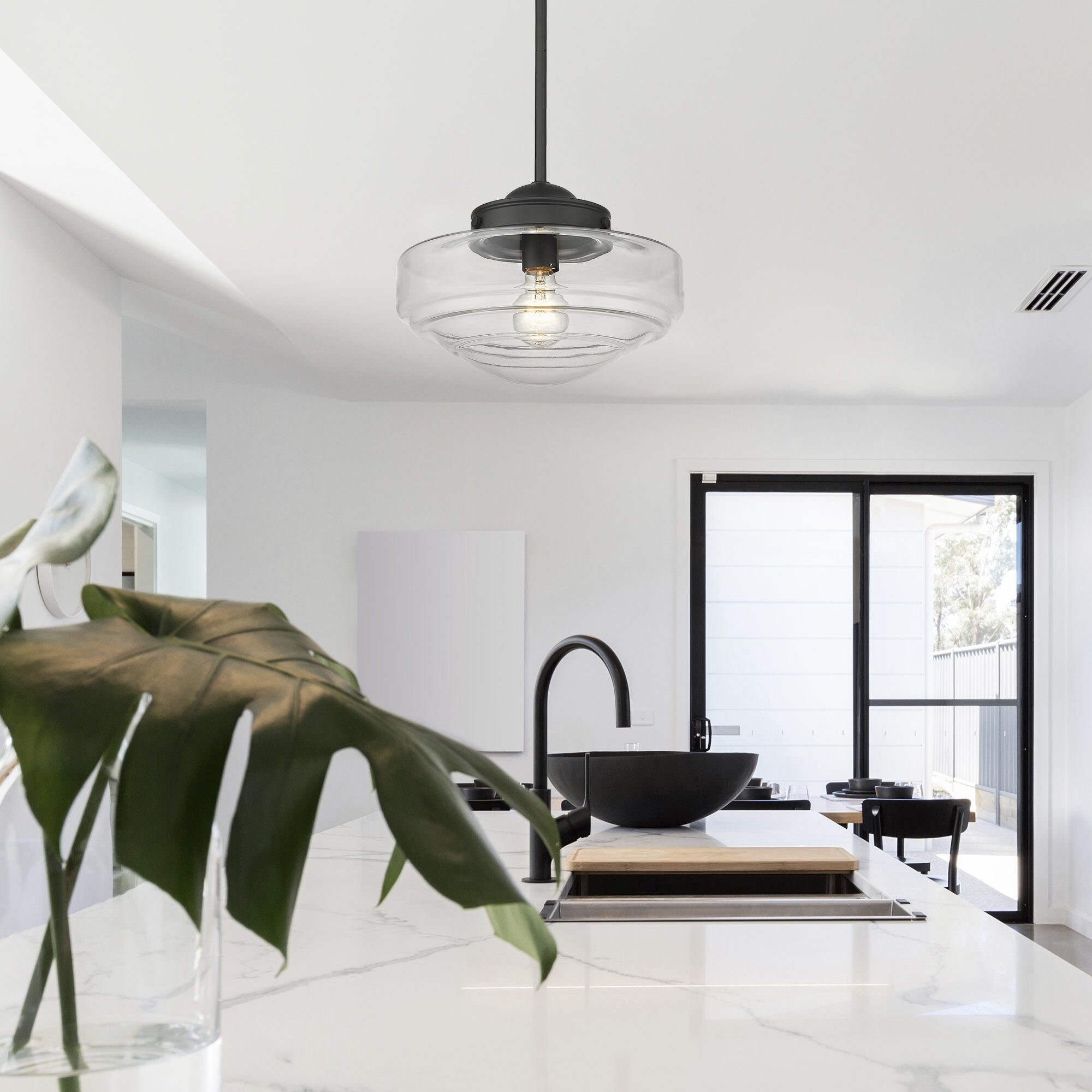 Ingalls 1 Light 12 inch Matte Black Pendant Ceiling Light in Clear Glass, Medium