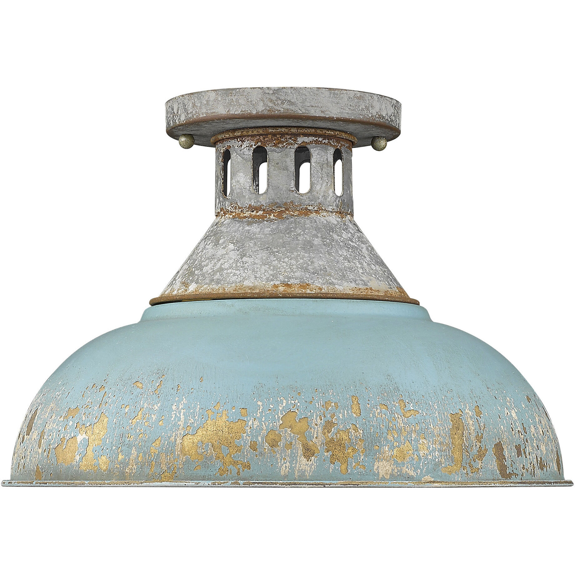 Kinsley 1 Light 14 inch Aged Galvanized Steel Semi-Flush Mount Ceiling Light in Antique Teal