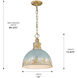 Alison 1 Light 12 inch Vintage Gold Pendant Ceiling Light in Antique Teal, Medium