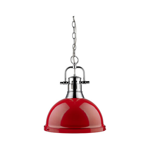 Duncan 1 Light 14 inch Chrome Pendant Ceiling Light in Red, Large
