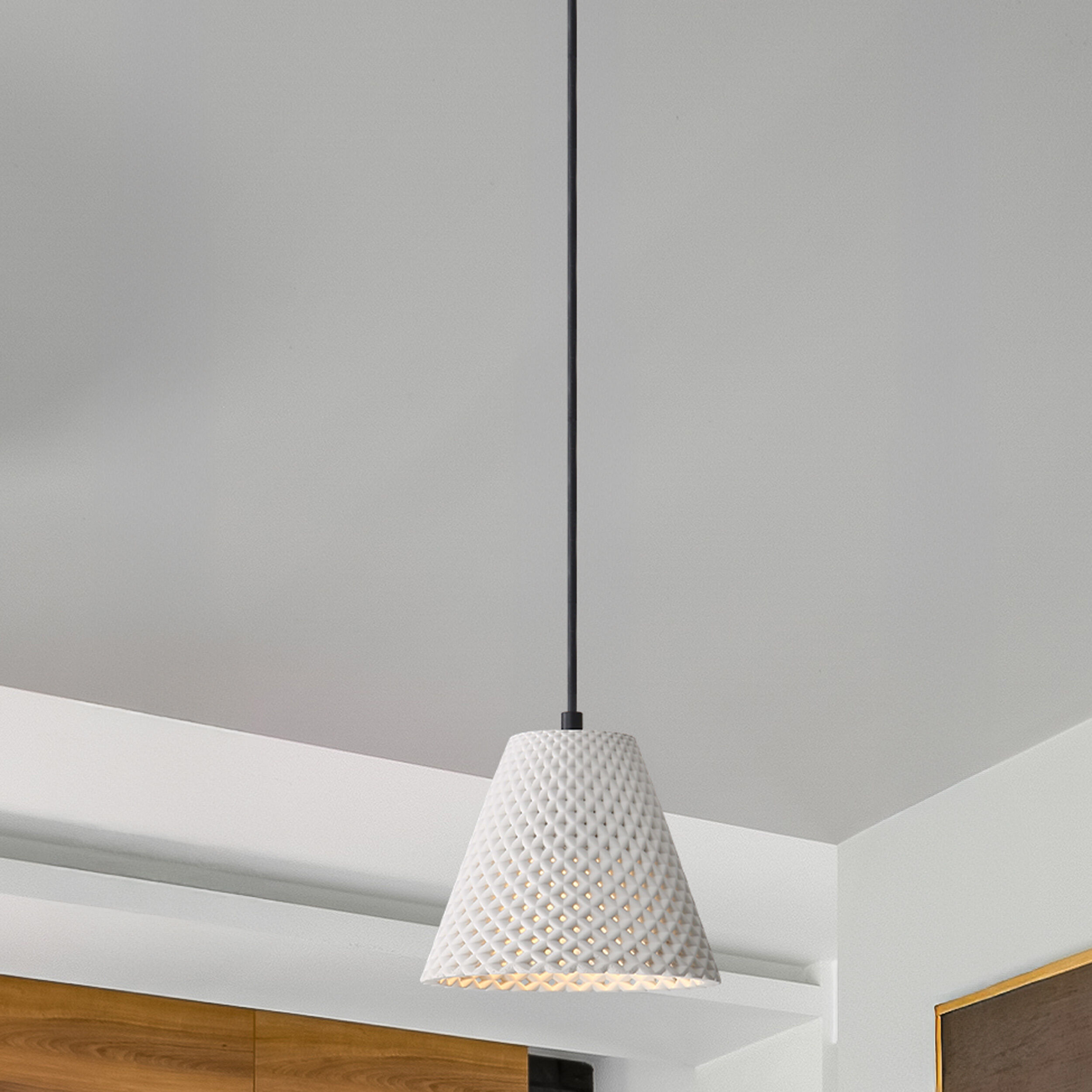 Clarus Pendant Ceiling Light in White Sandstone Cement