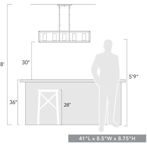 Smyth 5 Light 41 inch Matte Black Linear Pendant Ceiling Light in Clear Glass