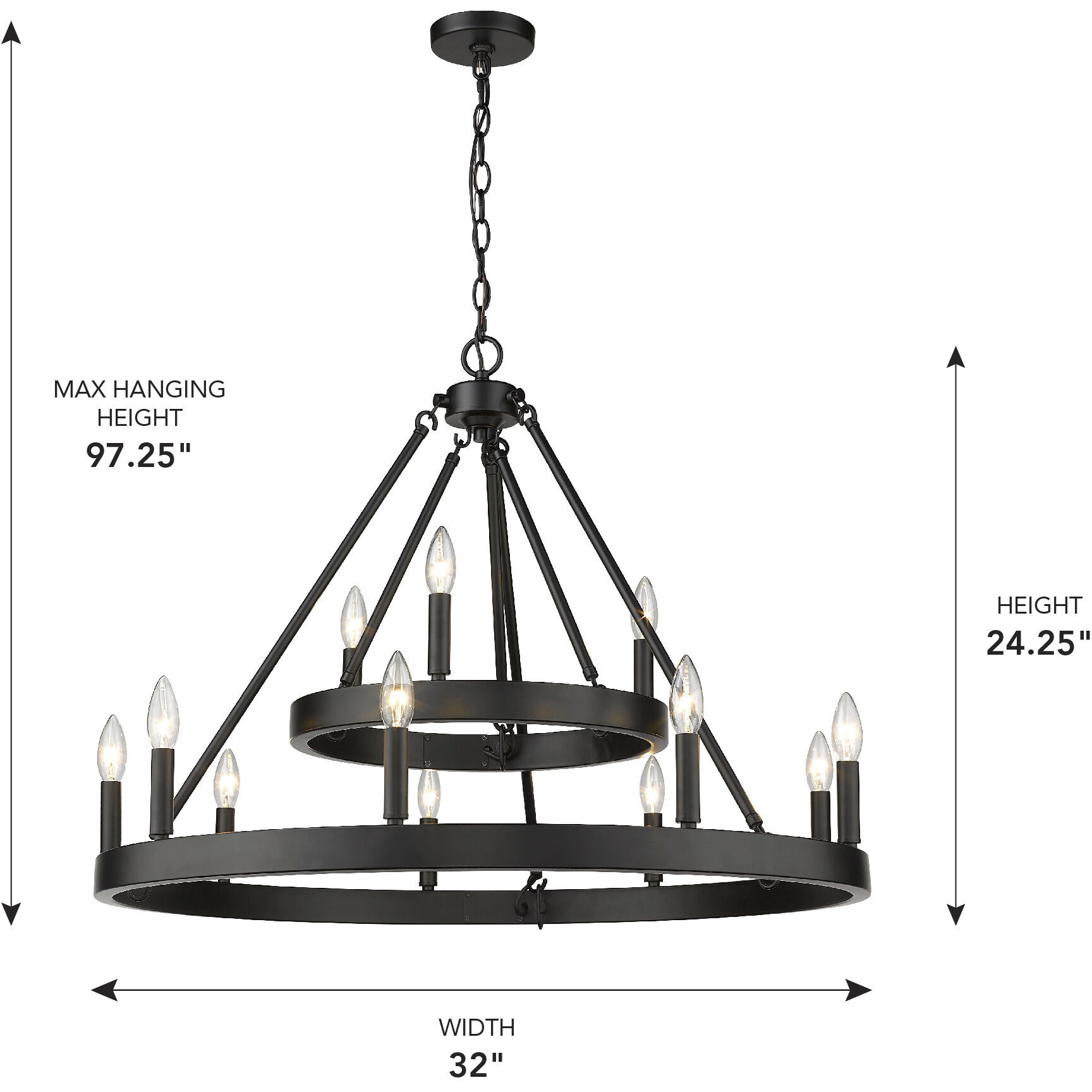 Alastair 12 Light 32 inch Matte Black Chandelier Ceiling Light