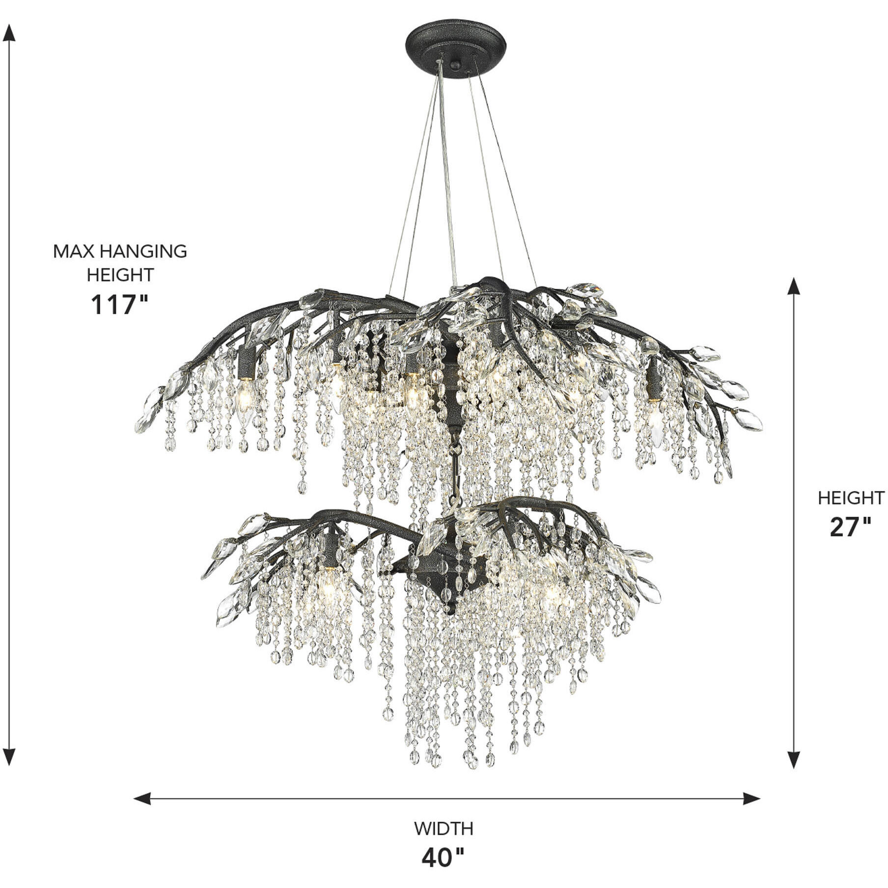 Autumn Twilight 18 Light 40 inch Black Iron Chandelier Ceiling Light, Large