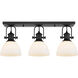 Hines 3 Light 25 inch Matte Black Semi-flush Ceiling Light in Opal Glass, Damp