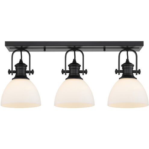 Hines 3 Light 25 inch Matte Black Semi-flush Ceiling Light in Opal Glass, Damp