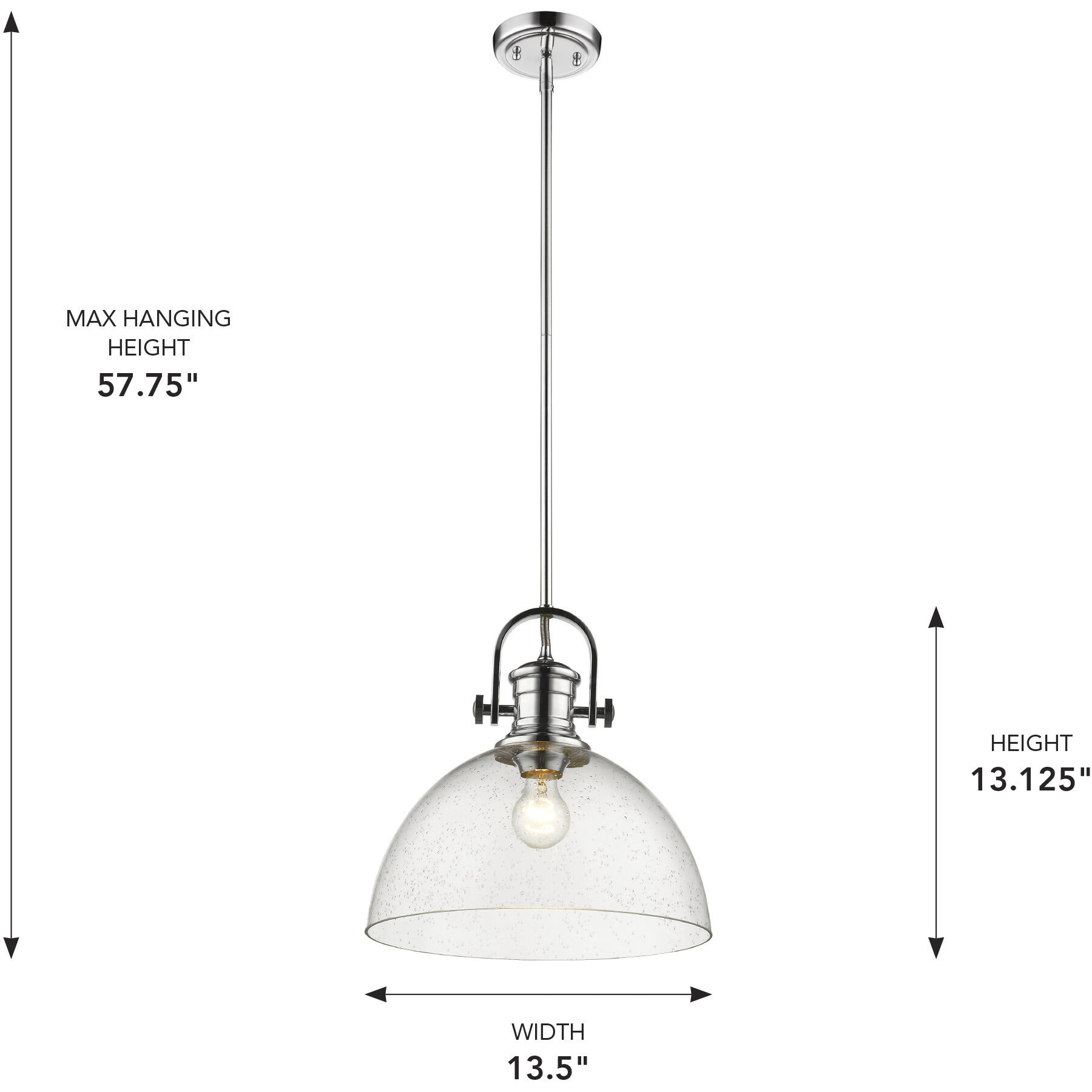 Yep Hines 1 Light 13.5 inch Chrome Pendant Ceiling Light in Seeded Glass, Large