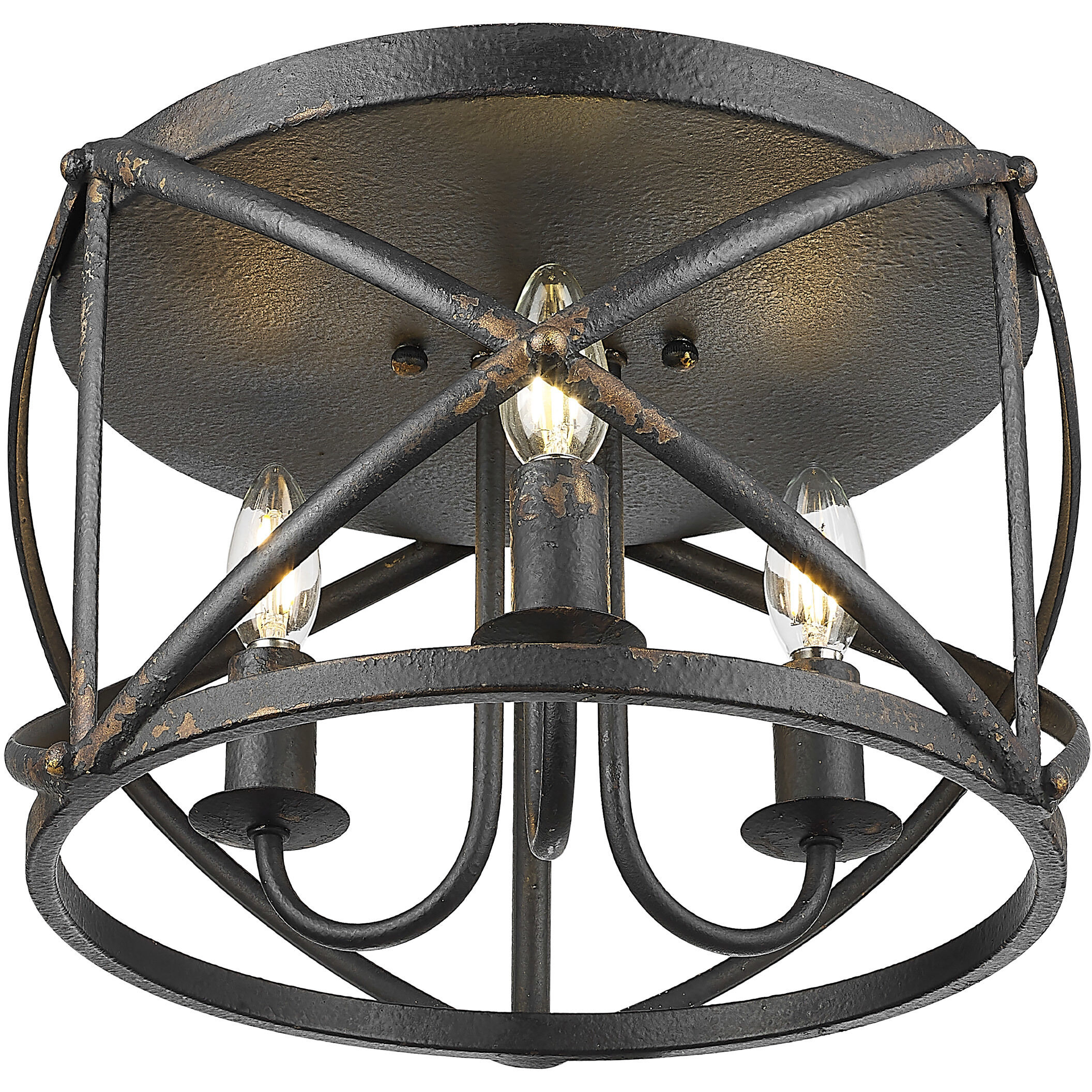 Alcott 3 Light 15 inch Antique Black Iron Flush Mount Ceiling Light