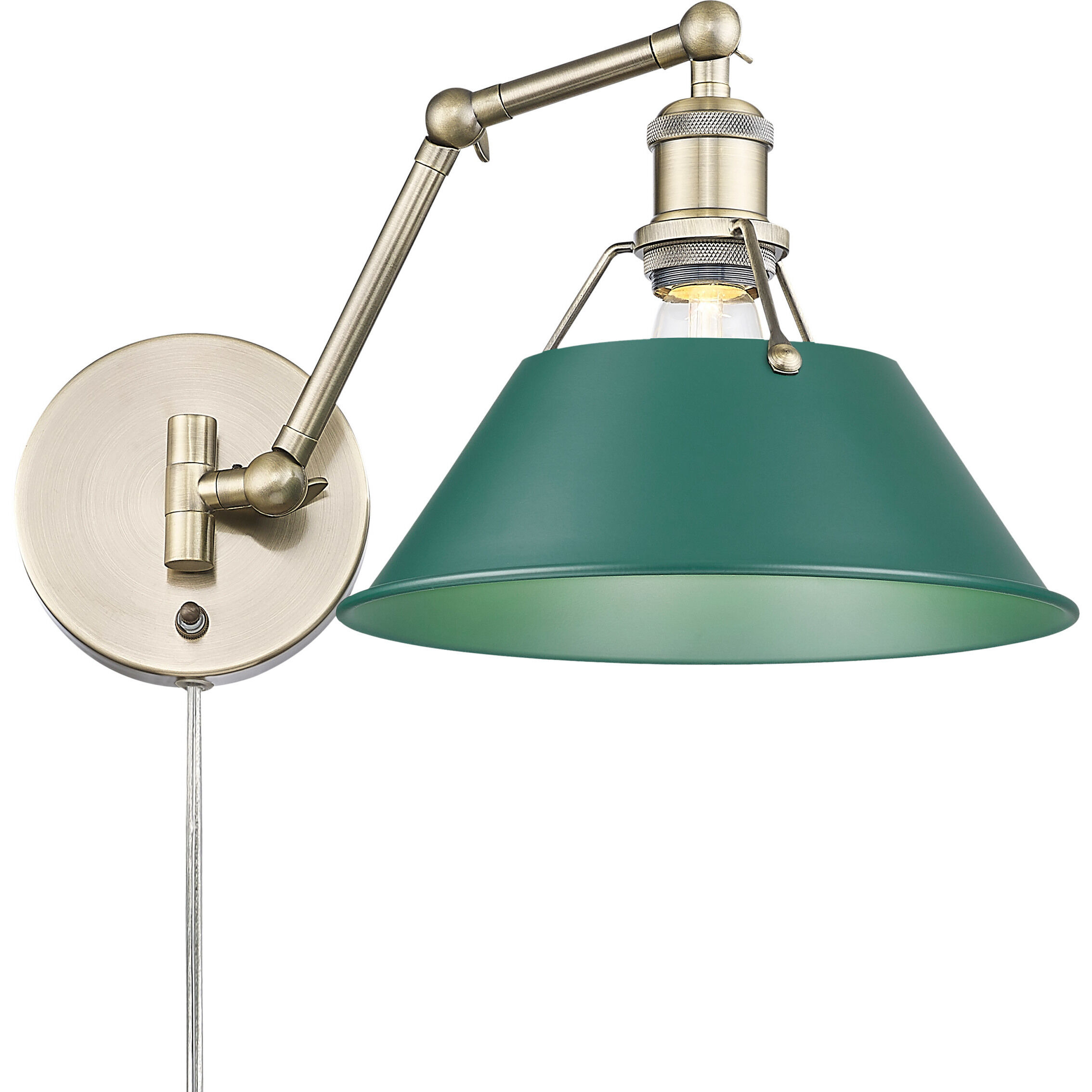Yep Orwell 1 Light 10 inch Aged Brass Swing Arm Wall Lamp Wall Light in Pine Green