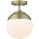 Dixon 1 Light 8 inch Aged Brass Semi-flush Ceiling Light, Damp