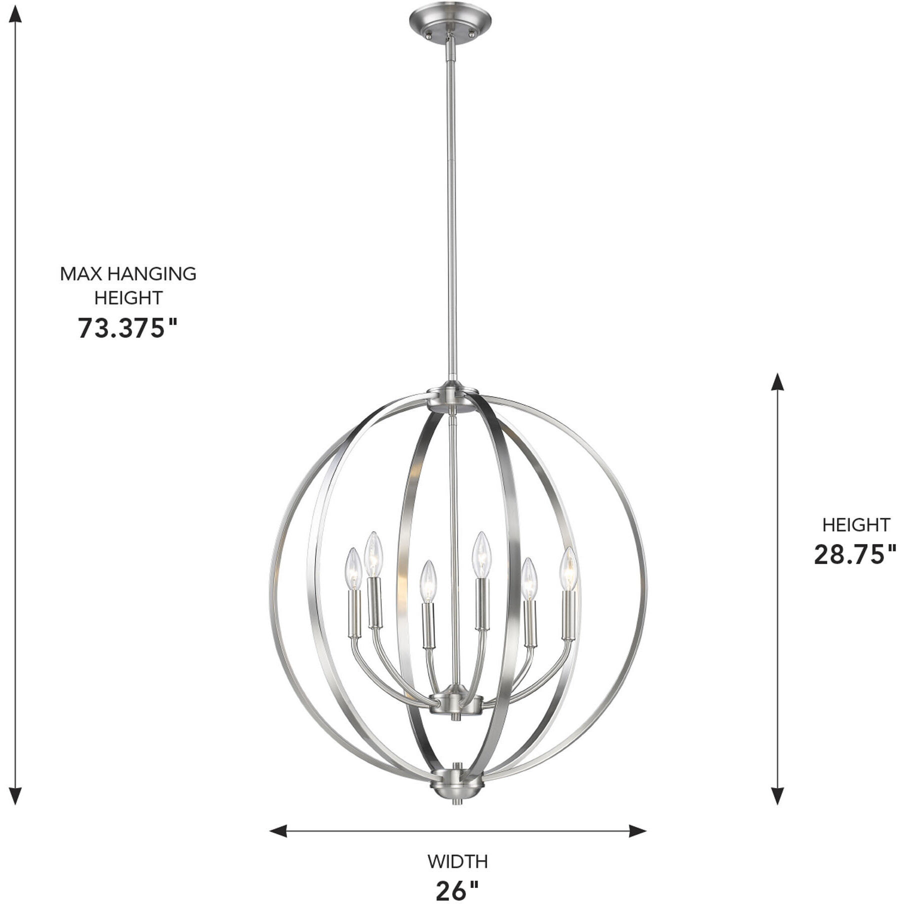 Colson 6 Light 26 inch Pewter Chandelier Ceiling Light in No Shade