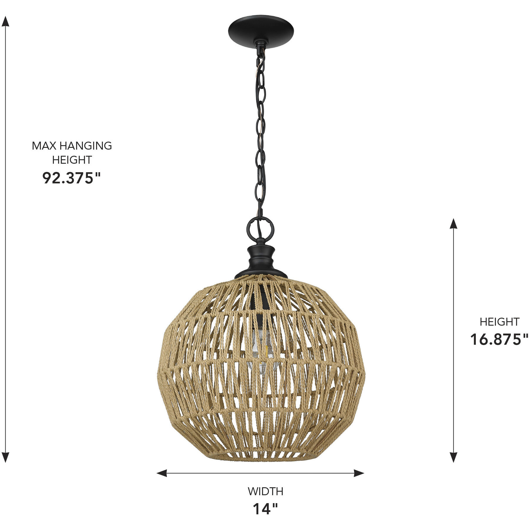 Florence Pendant Ceiling Light in Matte Black, Medium