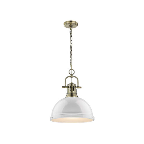 Duncan 1 Light 14 inch Aged Brass Pendant Ceiling Light in White, Large